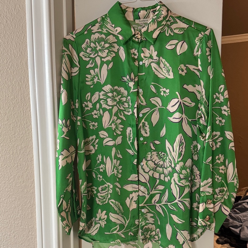 Sunday Up- Green and Purple Floral Shirt
